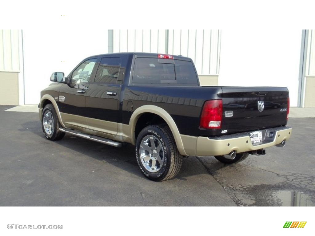 2011 Ram 1500 Laramie Longhorn Crew Cab 4x4 - Brilliant Black Crystal Pearl / Dark Slate Gray/Russet Brown photo #6