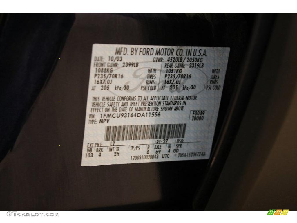 2004 Escape Color Code L2 for True Blue Metallic Photo #47155893