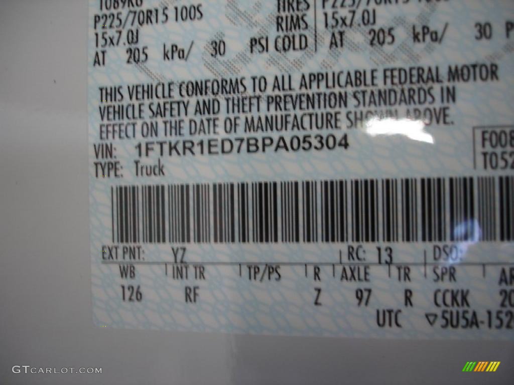 2011 Ranger Color Code YZ for Oxford White Photo #47165364