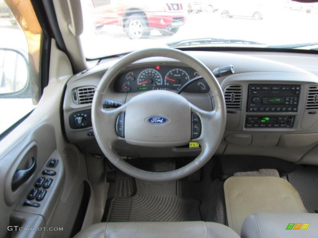 2003 Ford F150 Lariat SuperCrew Medium Parchment Beige Steering Wheel Photo #47167971