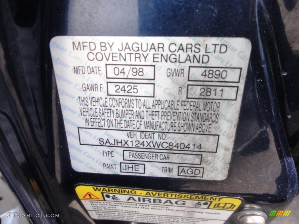 1998 XJ Color Code JHE for Sapphire Blue Metallic Photo #47172045