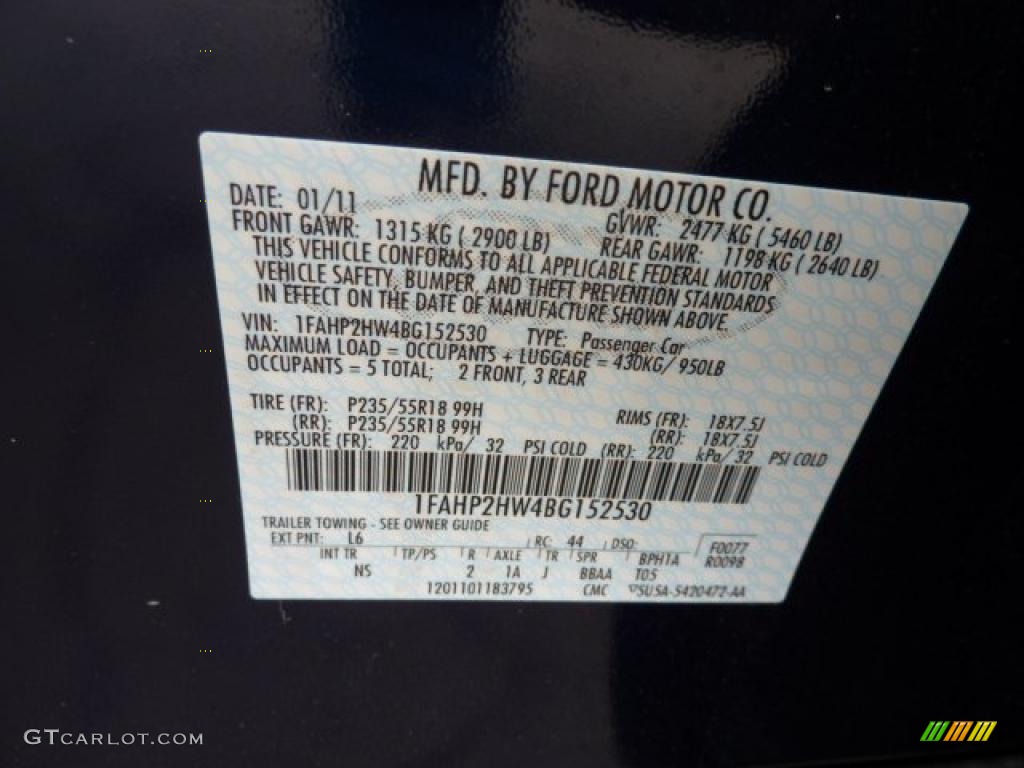 2011 Taurus Color Code L6 for Kona Blue Photo #47173035