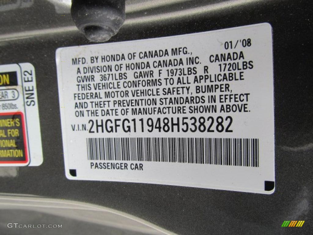 2008 Honda Civic EX-L Coupe Info Tag Photo #47176560