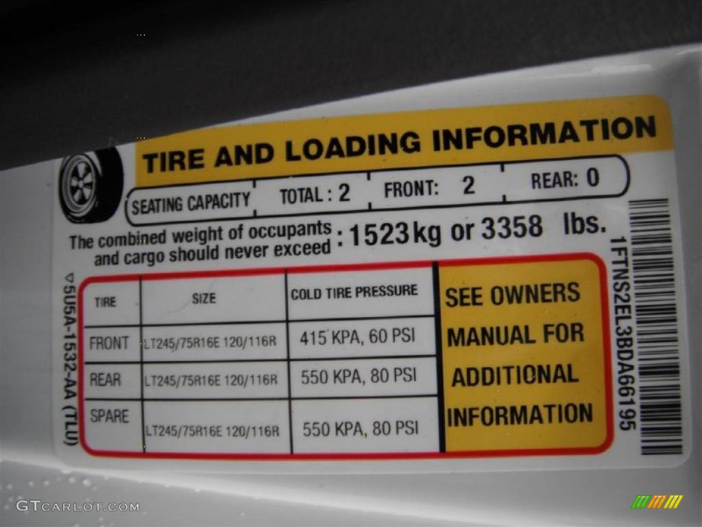 2011 Ford E Series Van E250 Extended Commercial Info Tag Photo #47184117