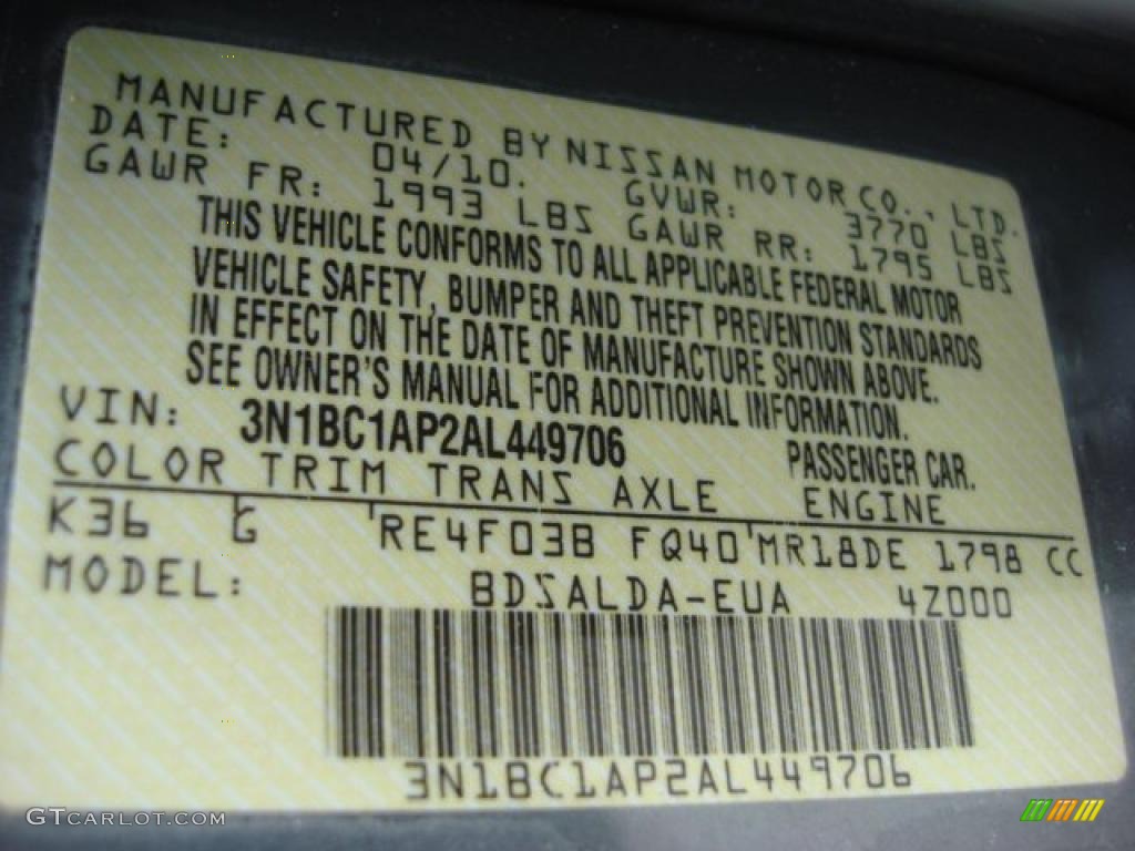 2010 Versa Color Code K36 for Magnetic Gray Metallic Photo #47188281