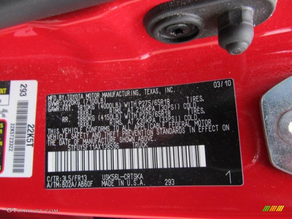 2010 Tundra Color Code 3L5 for Radiant Red Photo #47190890
