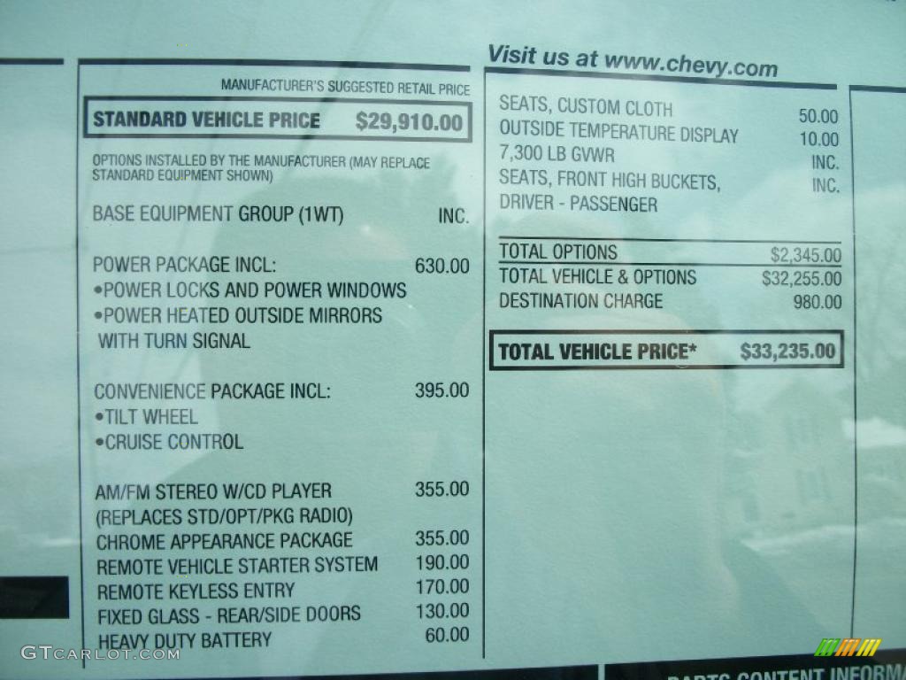 2011 Chevrolet Express 1500 AWD Cargo Van Window Sticker Photo #47194319