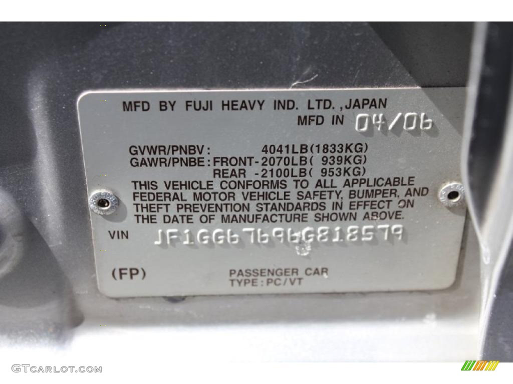 2006 Subaru Impreza 2.5i Wagon Info Tag Photo #47197406