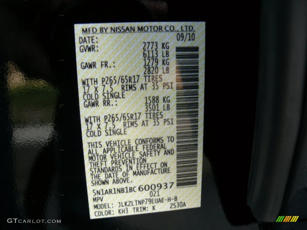 2011 Pathfinder Color Code KH3 for Super Black Photo #47205143