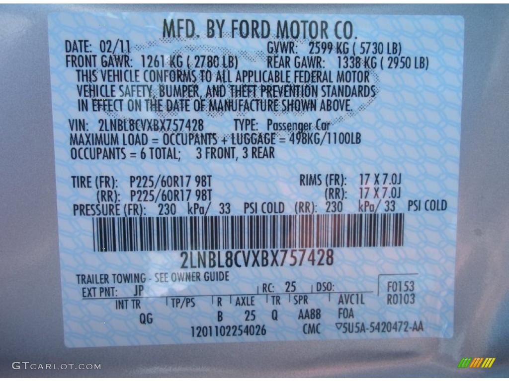2011 Town Car Color Code JP for Silver Birch Metallic Photo #47206262
