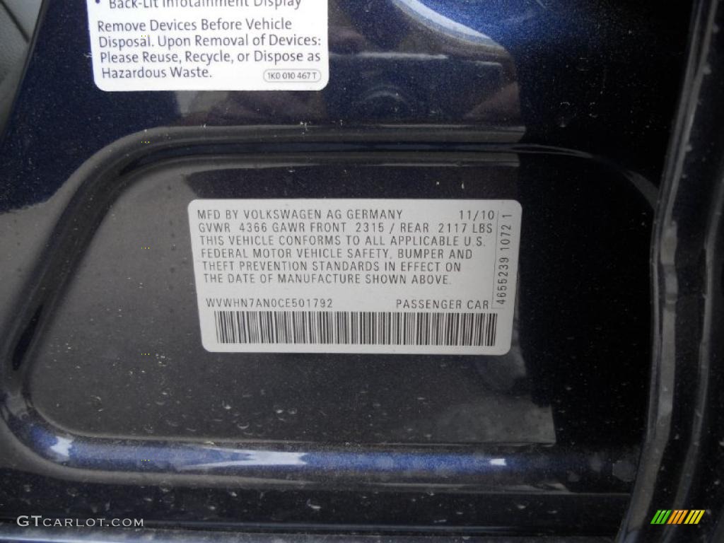 2012 Volkswagen CC Lux Limited Info Tag Photo #47207309