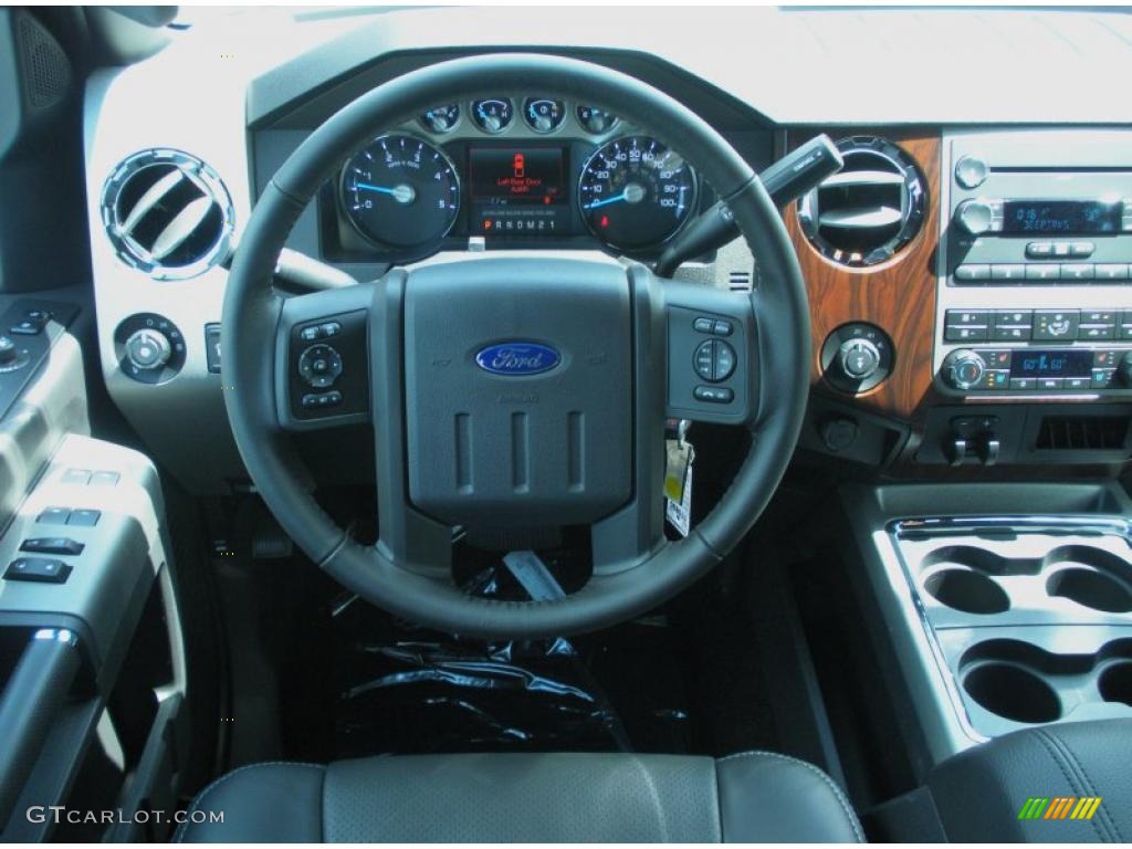 2011 Ford F250 Super Duty Lariat Crew Cab 4x4 Black Two Tone Leather Steering Wheel Photo #47207783