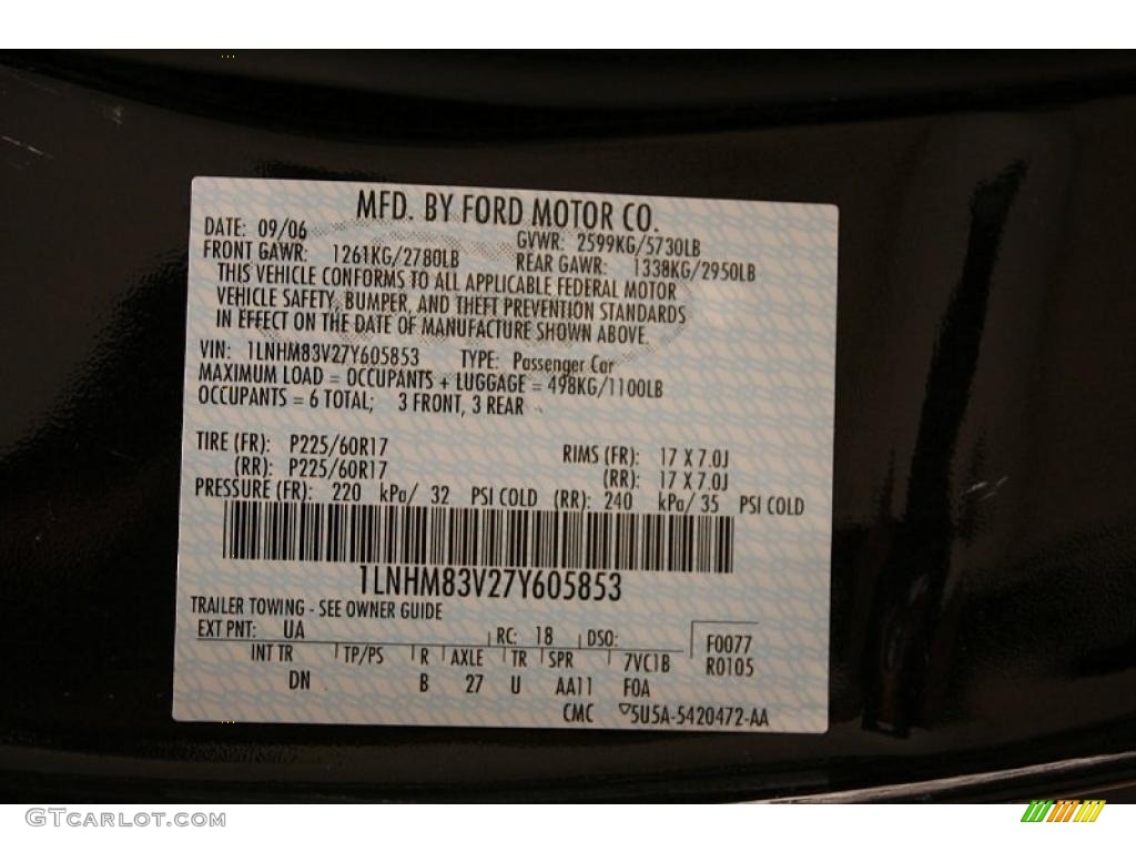 2007 Town Car Color Code UA for Black Photo #47209625