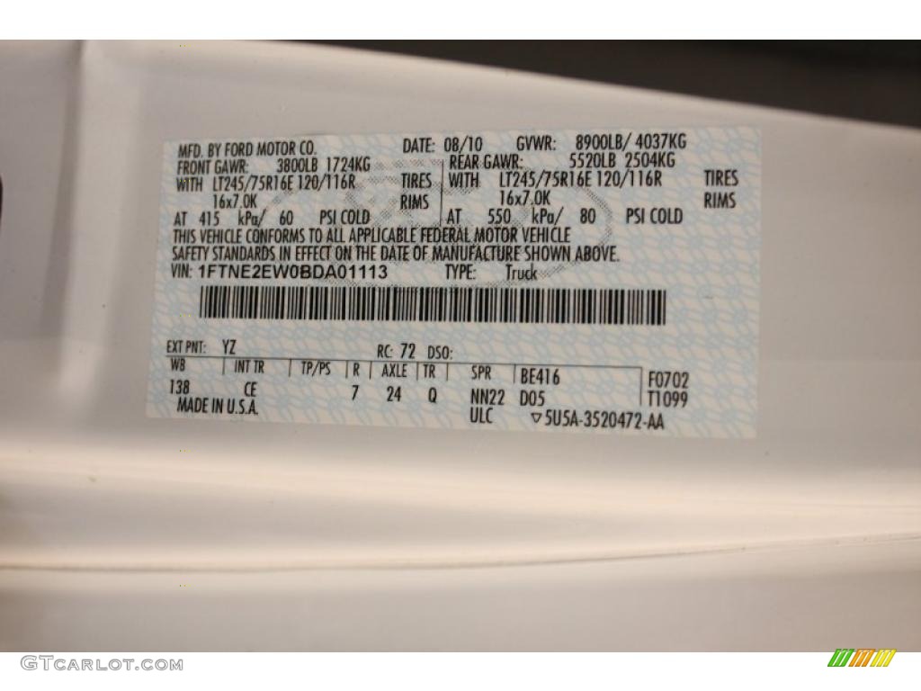 2011 E Series Van Color Code YZ for Oxford White Photo #47209937