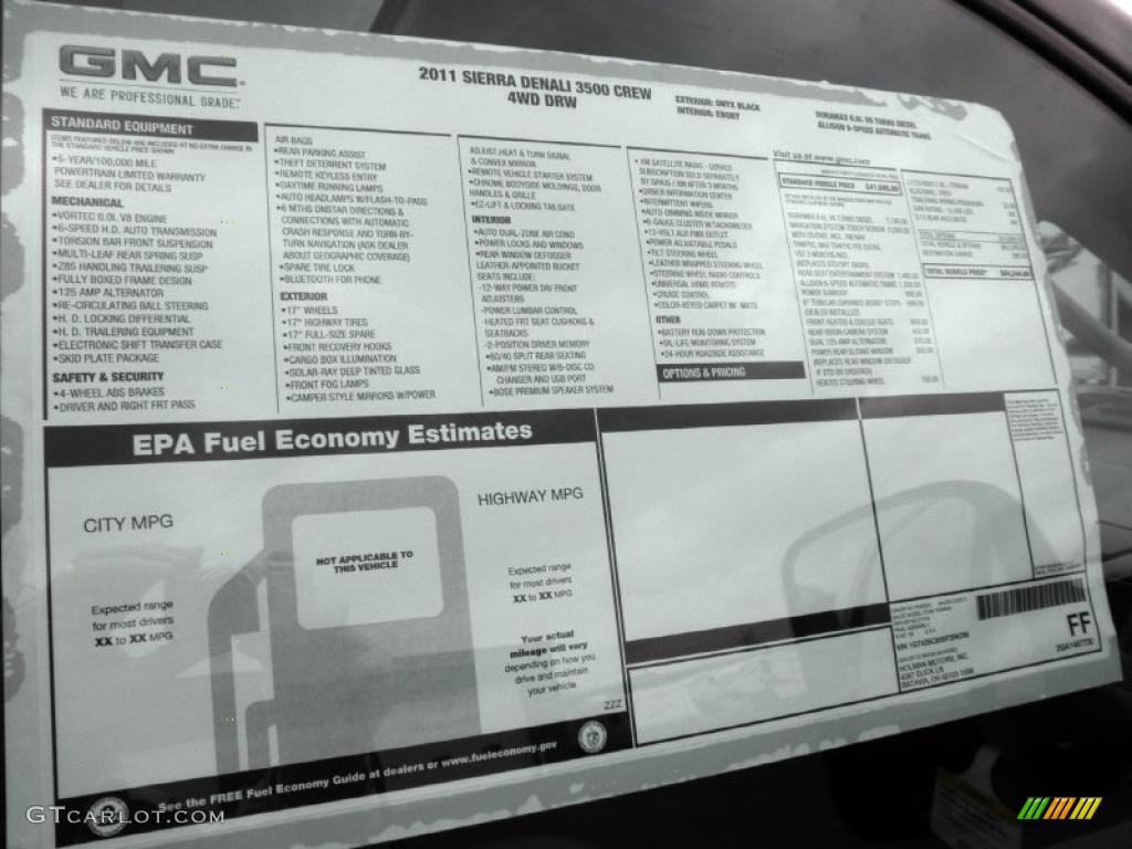 2011 GMC Sierra 3500HD Denali Crew Cab 4x4 Dually Window Sticker Photo #47210159