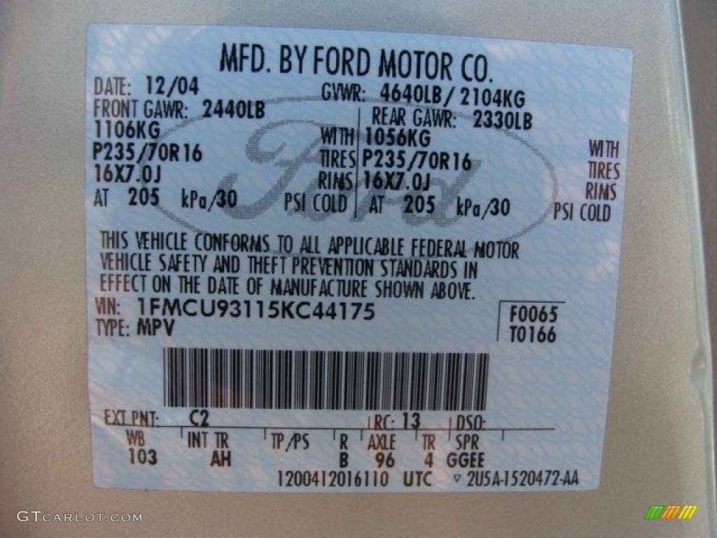 2005 Ford Escape XLT V6 4WD Color Code Photos