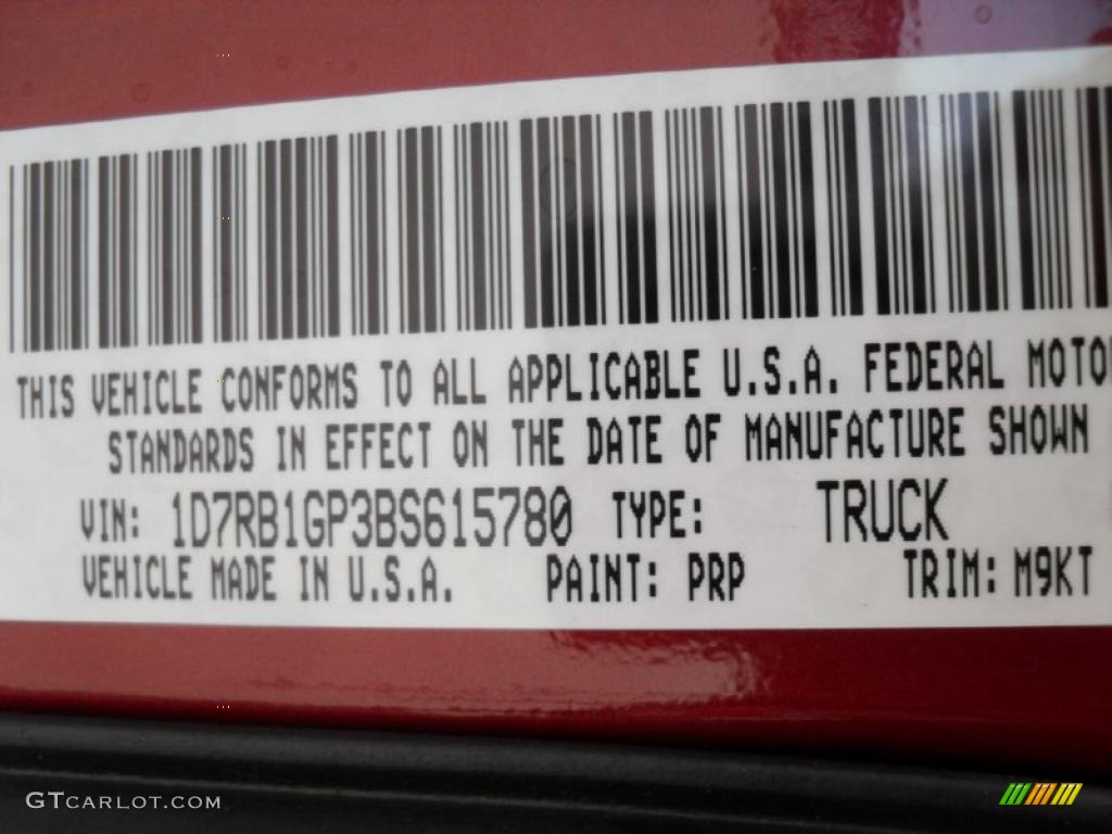 2011 Ram 1500 Color Code PRP for Deep Cherry Red Crystal Pearl Photo #47219306