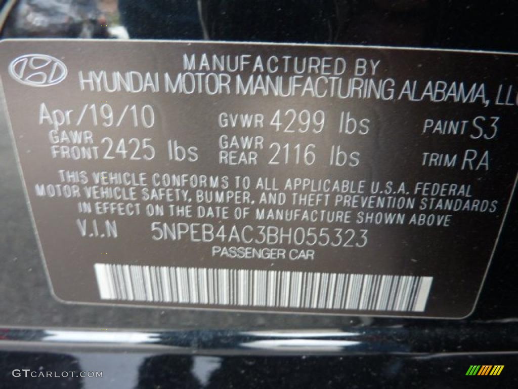 2011 Sonata Color Code S3 for Midnight Black Photo #47225327