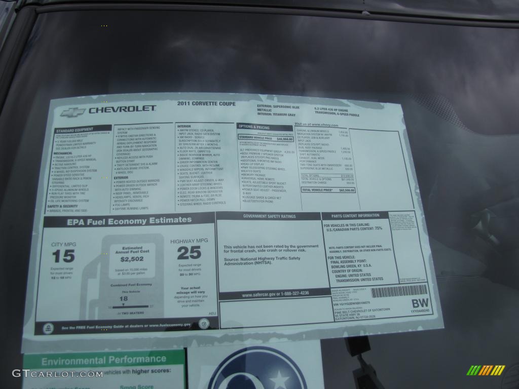 2011 Chevrolet Corvette Coupe Window Sticker Photo #47228684