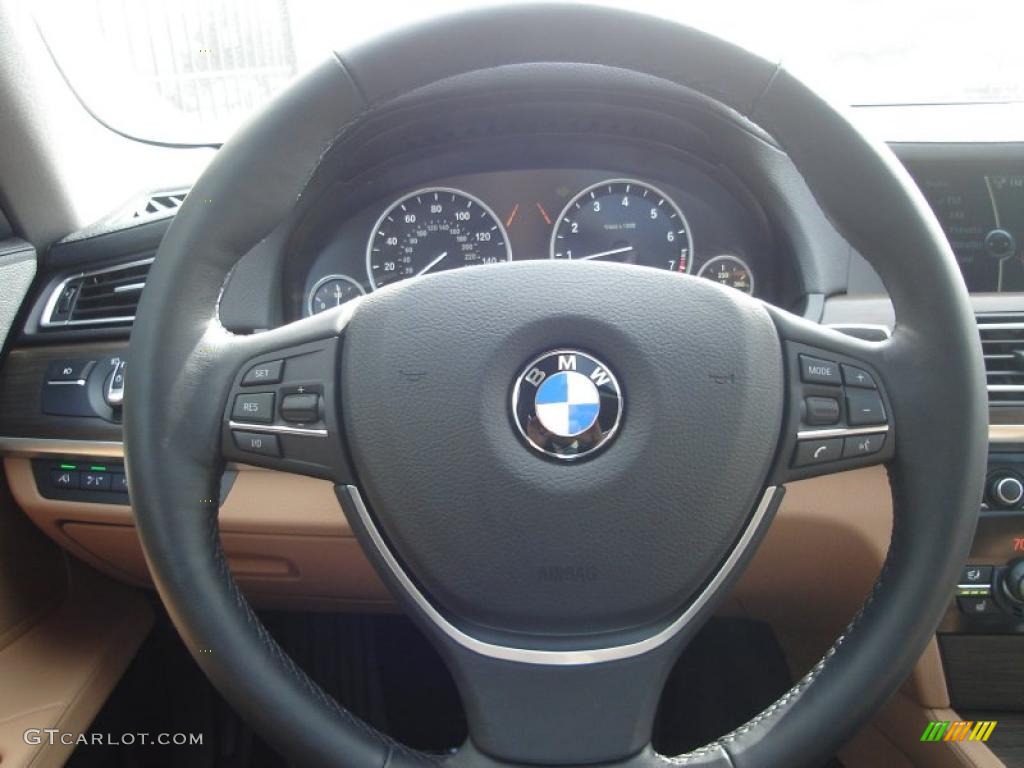 2009 BMW 7 Series 750i Sedan Saddle/Black Nappa Leather Steering Wheel Photo #47233115