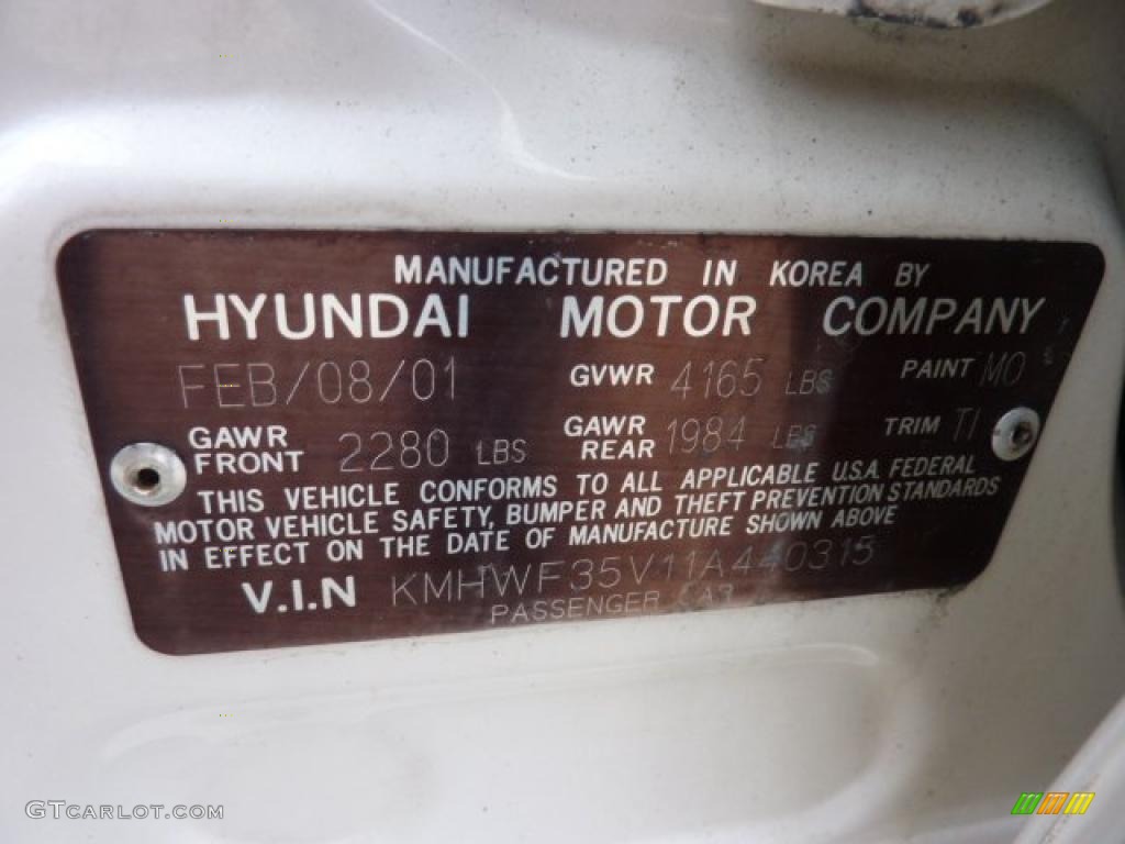 2001 Sonata Color Code M0 for White Pearl Photo #47237657