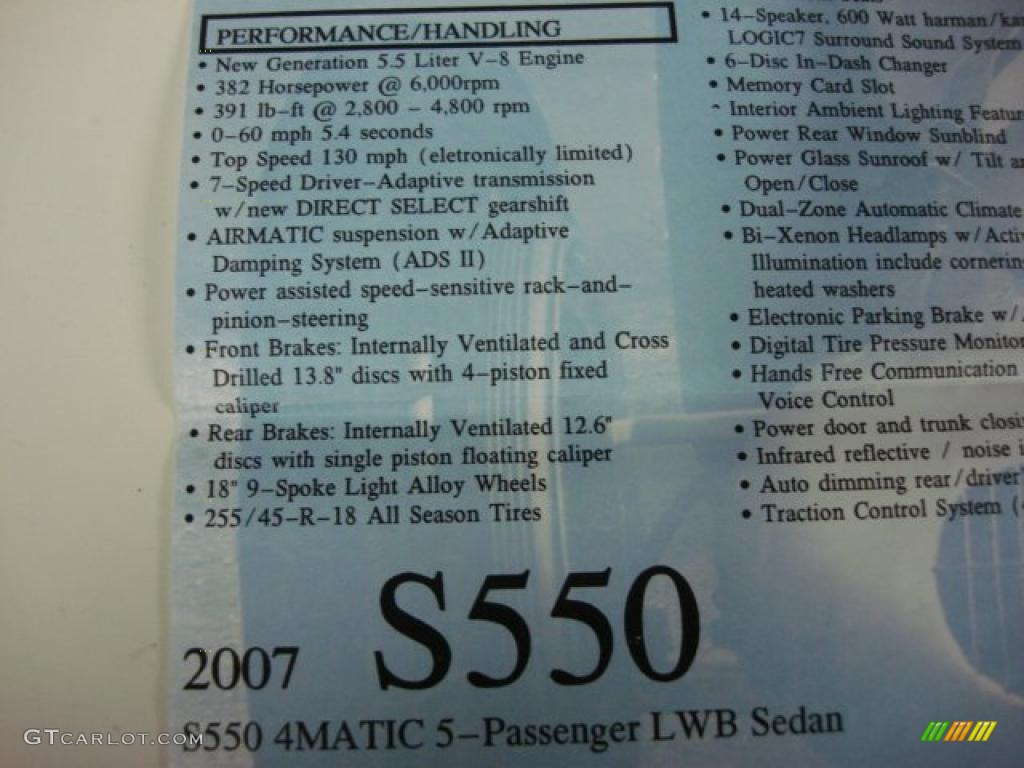 2007 Mercedes-Benz S 550 4Matic Sedan Window Sticker Photo #47238086