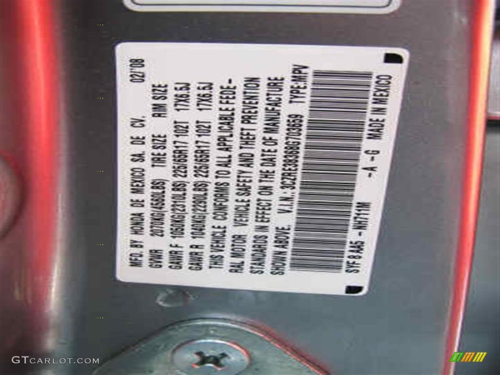 2008 CR-V Color Code NH711M for Whistler Silver Metallic Photo #47244350