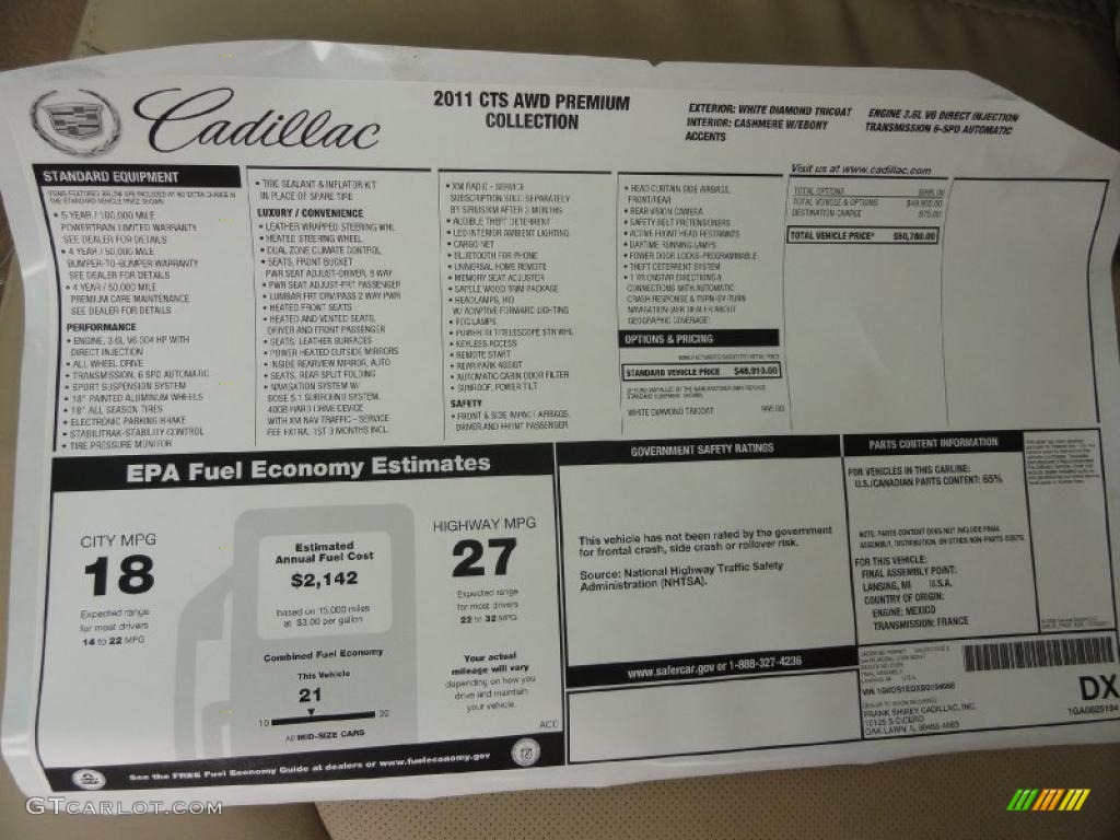 2011 Cadillac CTS 4 AWD Coupe Window Sticker Photo #47253437