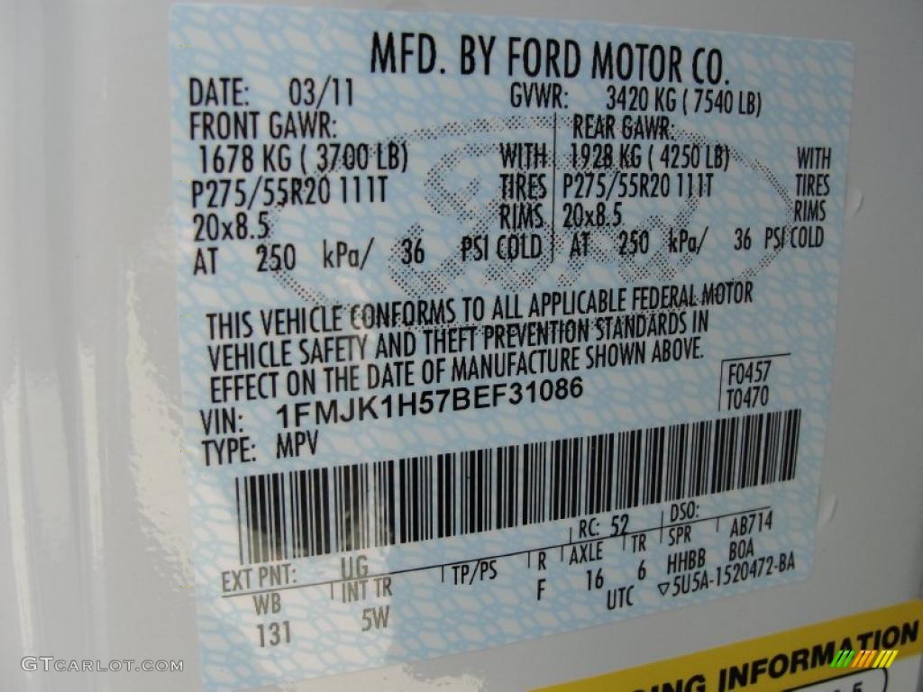 2011 Expedition Color Code UG for White Platinum Tri-Coat Photo #47254931