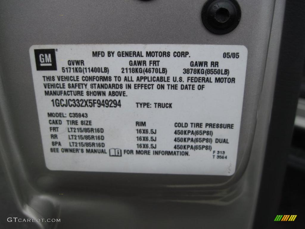 2005 Chevrolet Silverado 3500 LT Crew Cab Dually Info Tag Photo #47256041