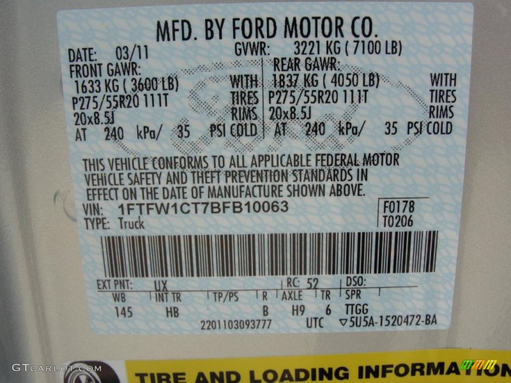 2011 F150 Color Code UX for Ingot Silver Metallic Photo #47256848