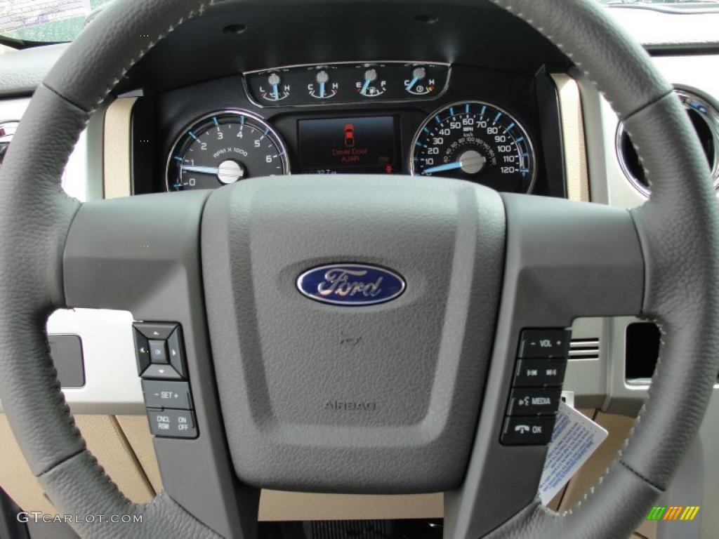 2011 Ford F150 Lariat SuperCrew Pale Adobe Steering Wheel Photo #47257373