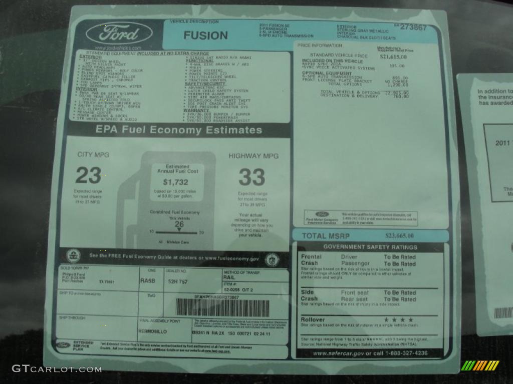 2011 Fusion SE - Sterling Grey Metallic / Charcoal Black photo #36