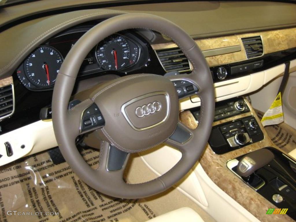2011 Audi A8 L 4.2 FSI quattro Velvet Beige Steering Wheel Photo #47275796