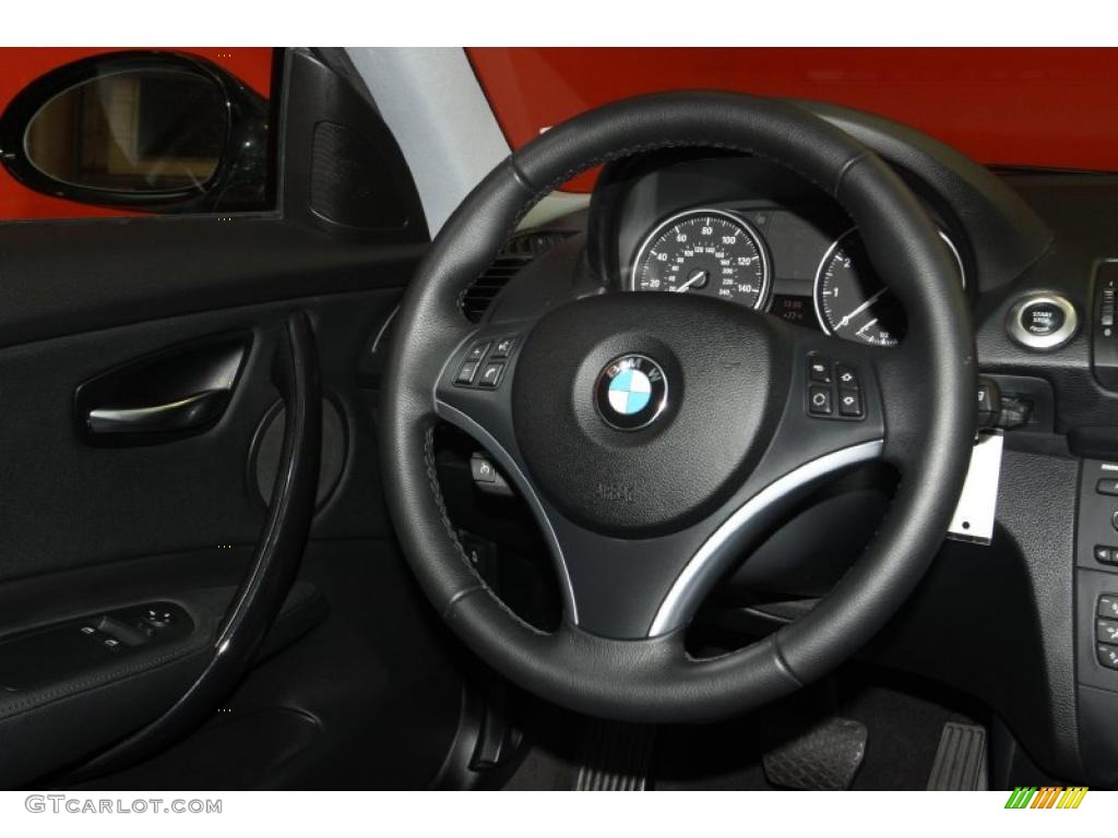 2009 BMW 1 Series 128i Coupe Black Steering Wheel Photo #47289435
