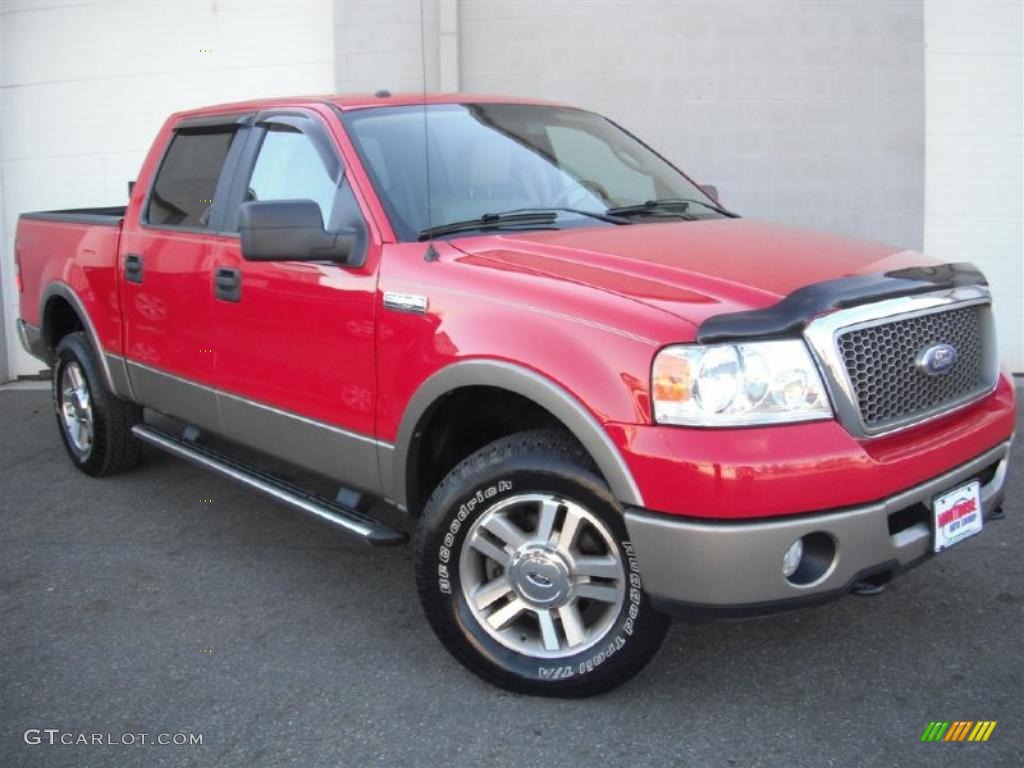 2006 F150 Lariat SuperCrew 4x4 - Bright Red / Tan photo #2