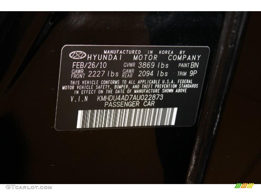 2010 Elantra Color Code BN for Black Pearl Photo #47293037