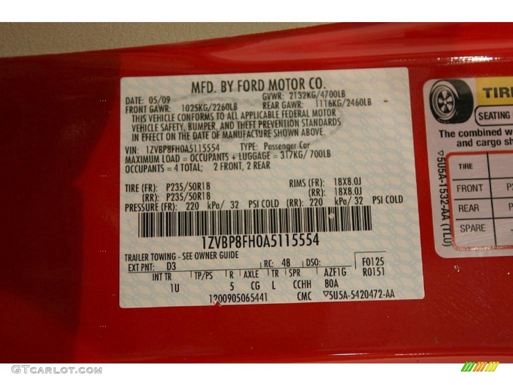 2010 Mustang Color Code D3 for Torch Red Photo #47294507
