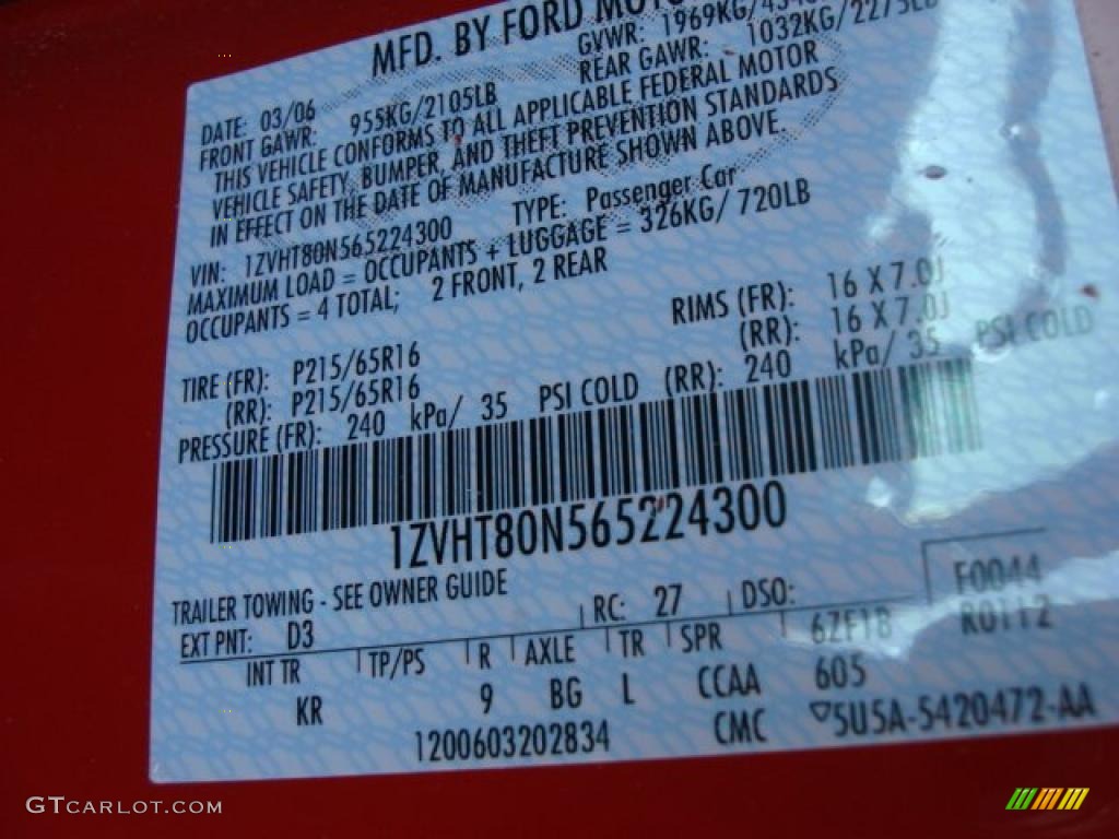 2006 Mustang Color Code D3 for Torch Red Photo #47295002