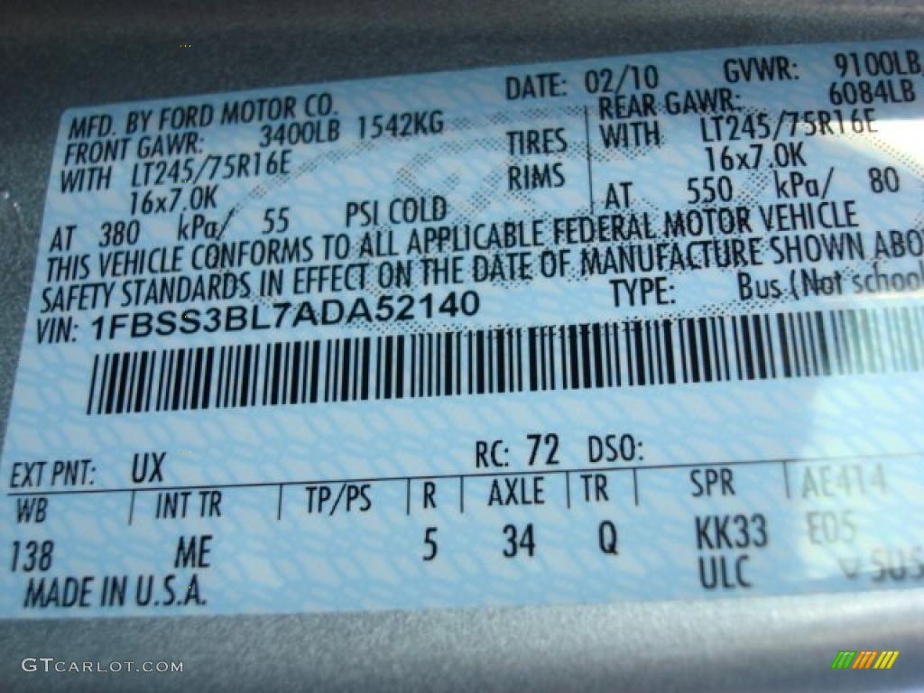 2010 E Series Van Color Code UX for Ingot Silver Metallic Photo #47296082