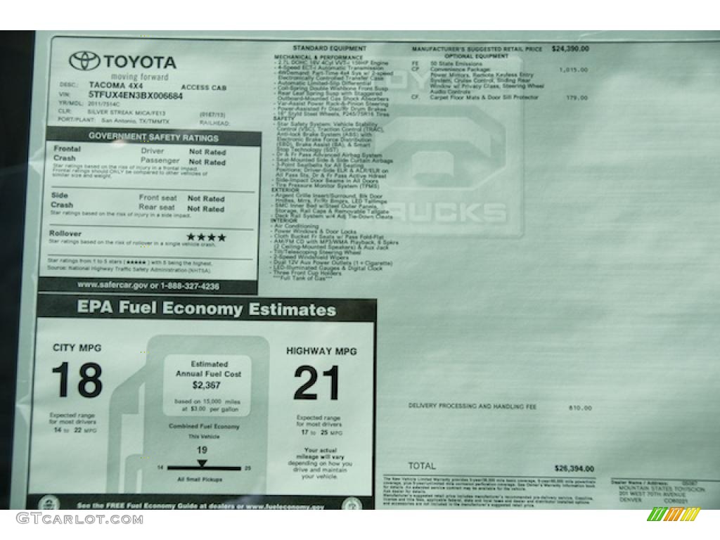 2011 Toyota Tacoma Access Cab 4x4 Window Sticker Photo #47306189
