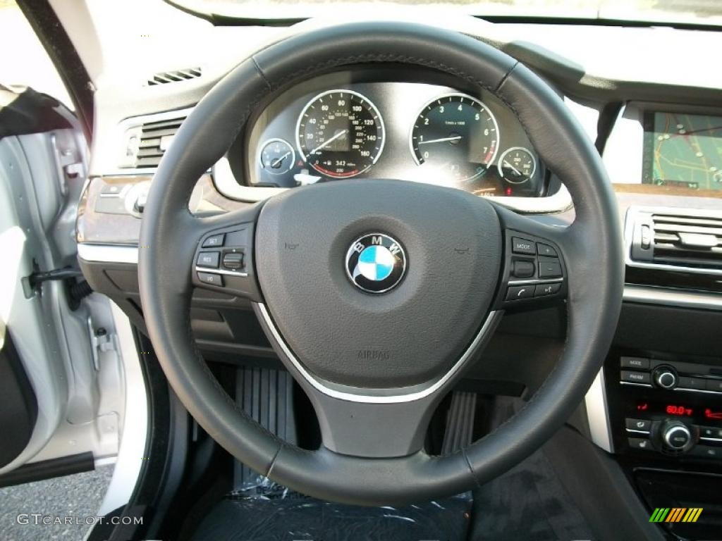 2010 BMW 5 Series 550i xDrive Gran Turismo Black Steering Wheel Photo #47309654