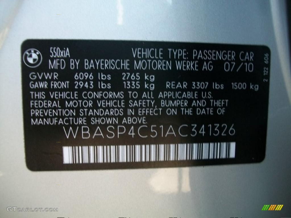2010 BMW 5 Series 550i xDrive Gran Turismo Info Tag Photo #47309960