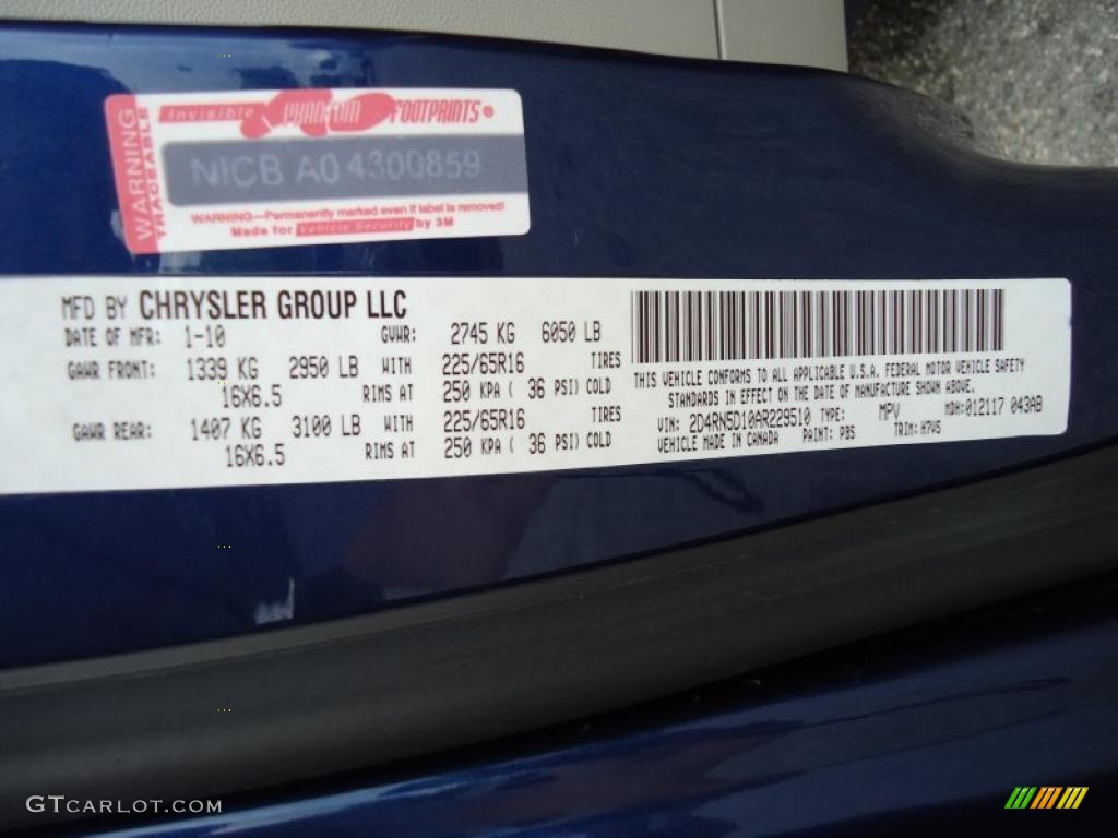 2010 Grand Caravan Color Code PBS for Deep Water Blue Pearl Coat Photo #47310251