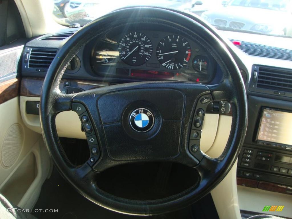 2000 BMW 7 Series 740iL Sedan Oyster Beige/Navy Blue Steering Wheel Photo #47310578