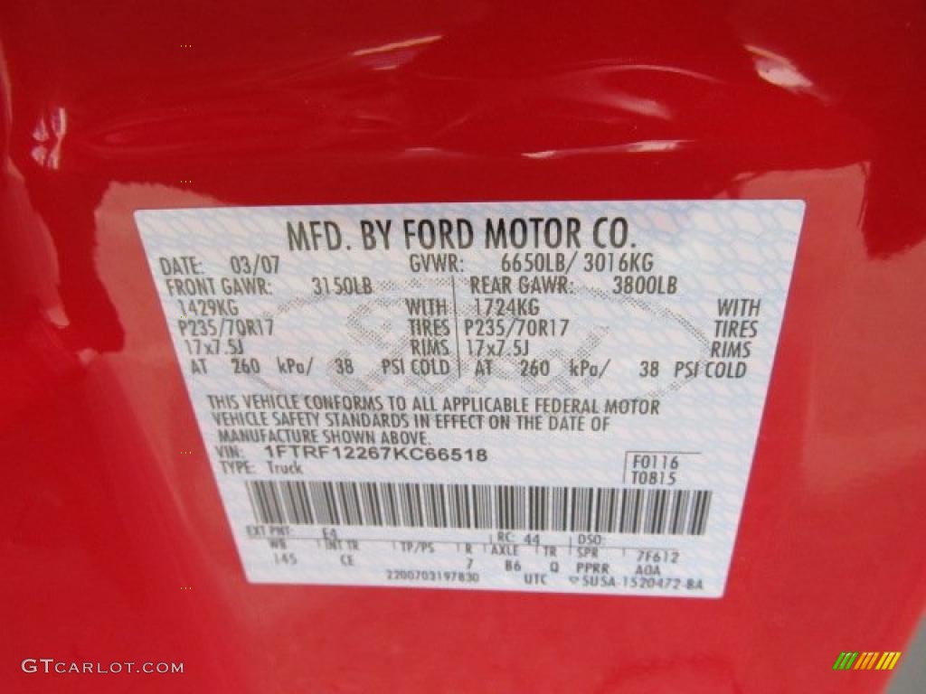 2007 F150 XL Regular Cab - Bright Red / Medium Flint photo #24