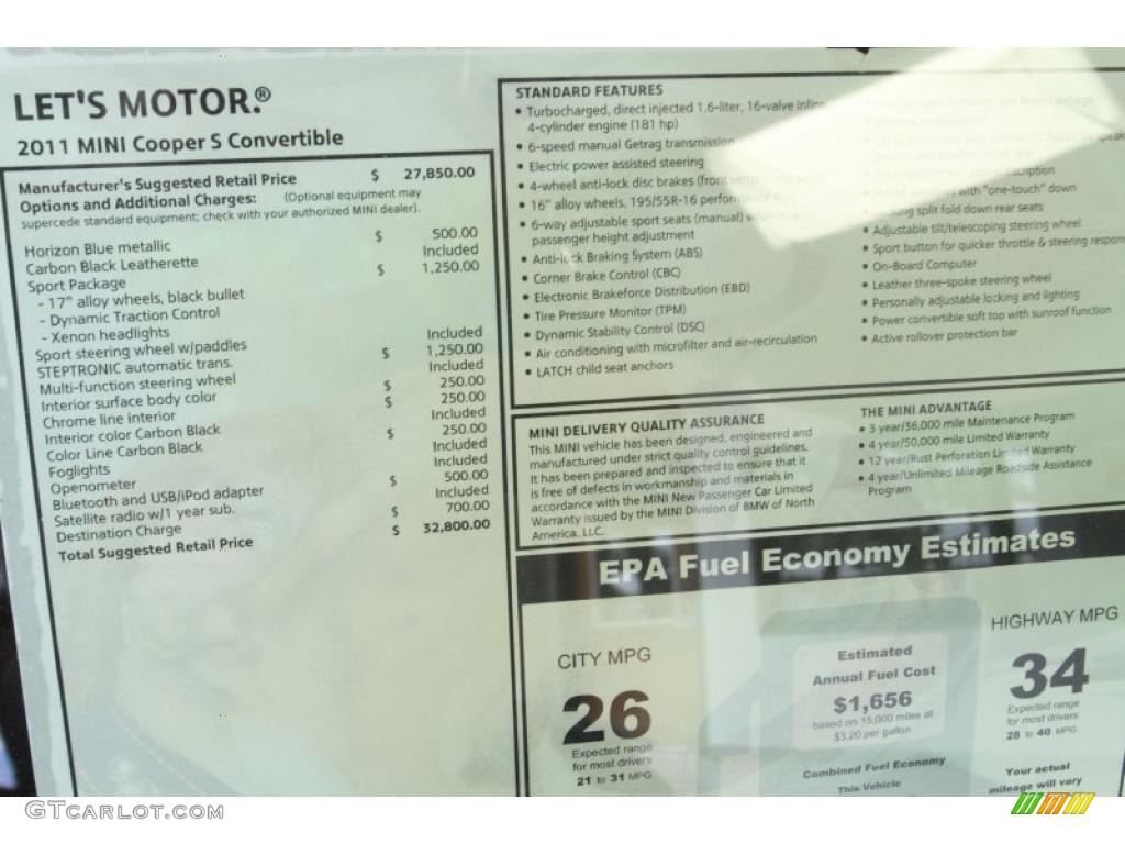 2011 Cooper S Convertible - Horizon Blue Metallic / Carbon Black photo #24