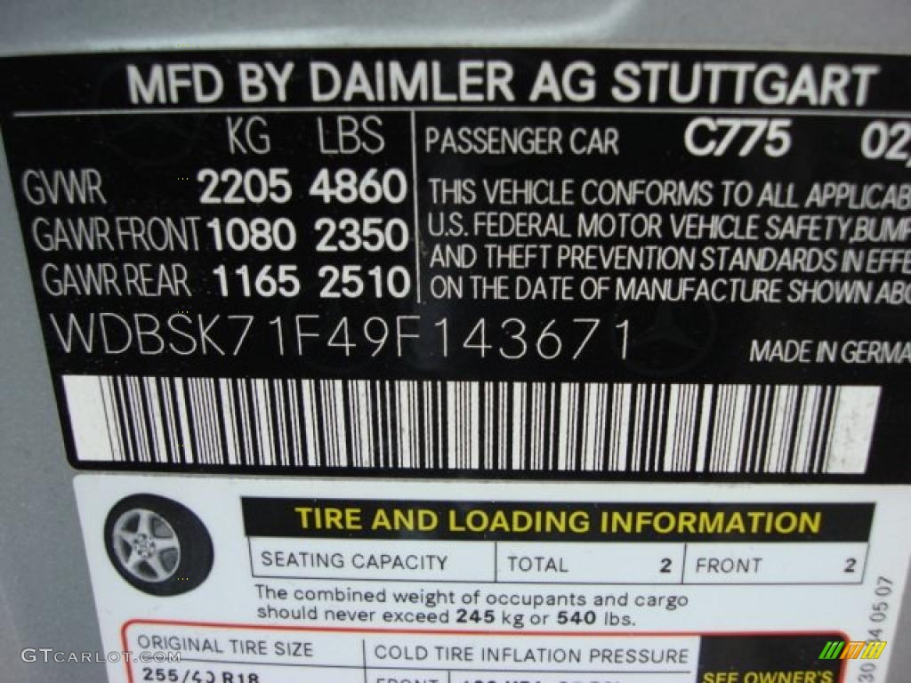 2009 SL Color Code 775 for Iridium Silver Metallic Photo #47320229