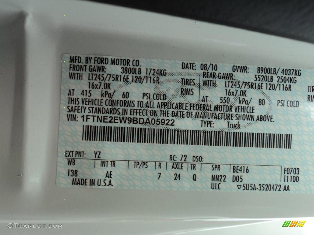 2011 E Series Van Color Code YZ for Oxford White Photo #47331289