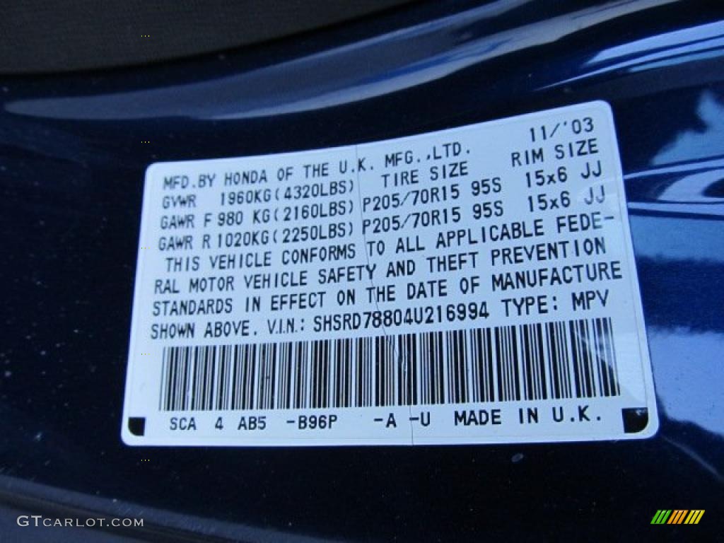 2004 CR-V EX 4WD - Eternal Blue Pearl / Black photo #14